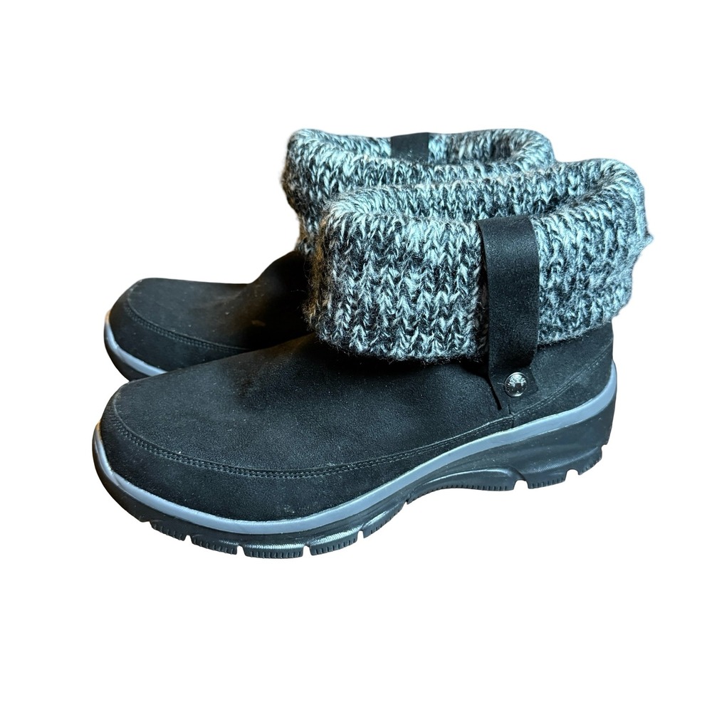 Skechers Relaxed Fit Memory Foam Boots Women 8.5 Black Knit Cuff Ankle Bootie